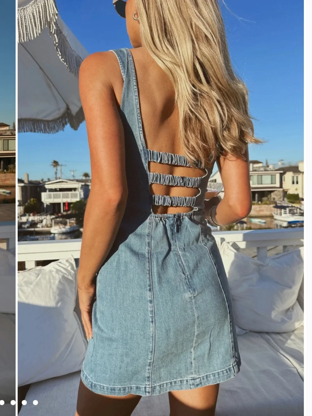 Show Me Your Mumu Steph Mini Dress Gloomy Blue Denim Open Back Revolve Size M - Picture 2 of 12